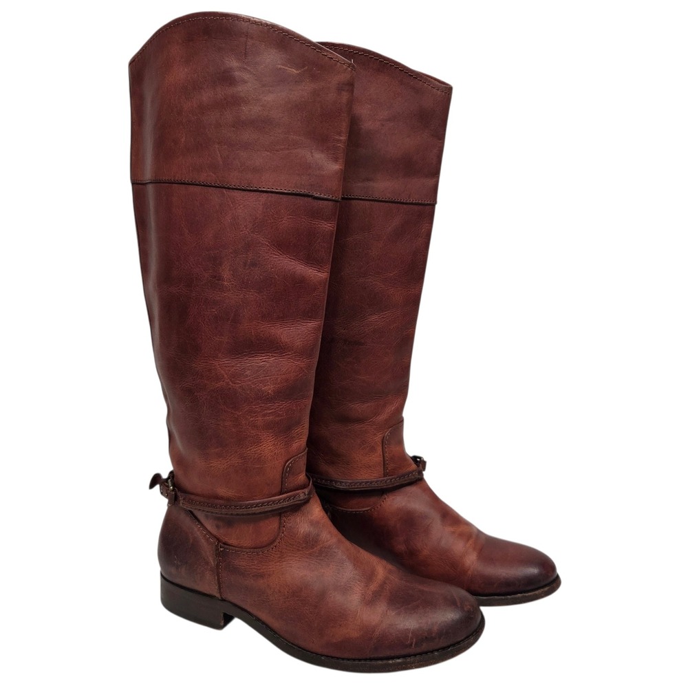 Frye Melissa Button Back Pull On Boots Womens 7 Brown Leather Riding Equestrian